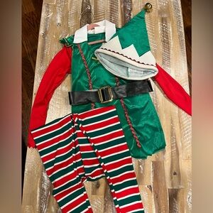 Festive Elf Costume for Kids - Green and Red size Small